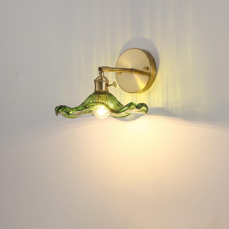 Japanese Retro Floral Glass Wall Lamp Modern Simple Bedside Lamp for Bedroom Study Led Mirror Light Nordic Wall Sconce