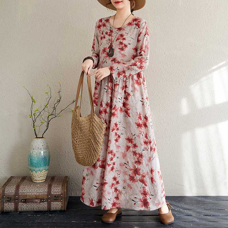 

Лето 2025 года, новые винтажные платья с цветочным принтом в стиле отпуска и круглой горловиной 2XL
