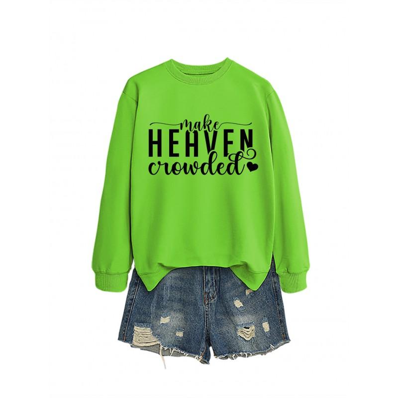 MAKE HEART Graphic Print Loose Fit Crewneck Long Sleeve Sweatshirt Women