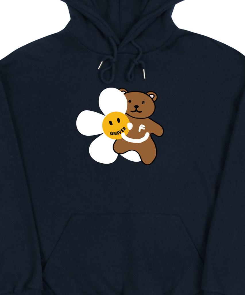 GRAVER [Unisex] Big Flower Bear Smile Hoodie_Navy