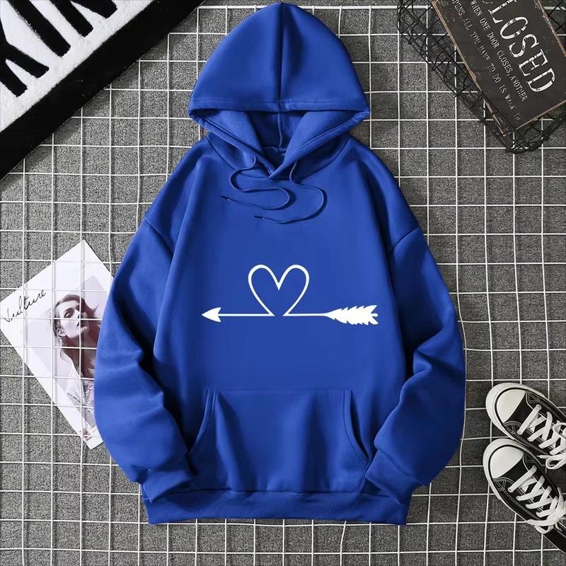 Women's Hoodie High Street Unisex Style Double Pockets Sweatshirts Outerwear Heart Print Women's Clothing Man