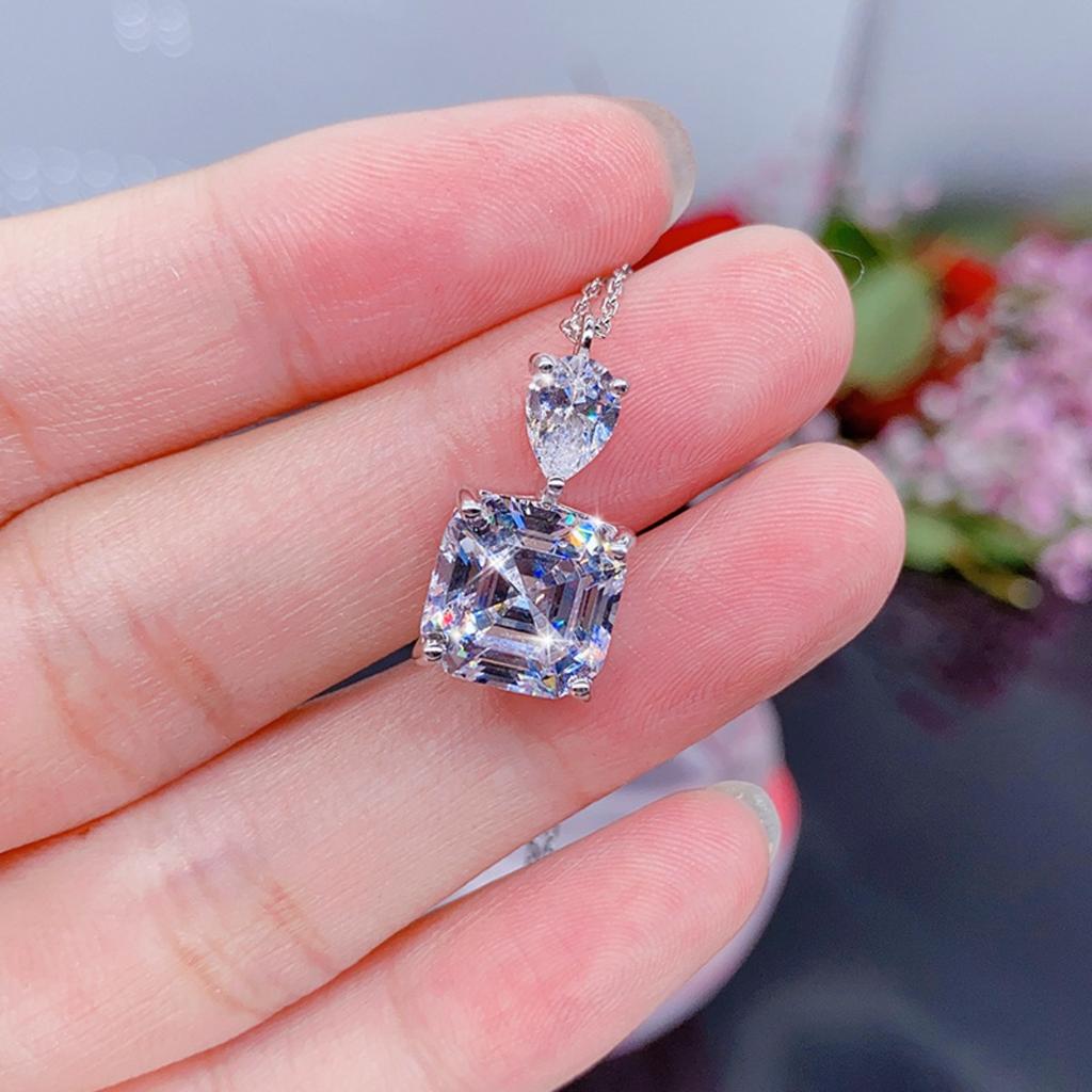 Pear and Square Cut Pendant Necklace Sparkling Design for Women