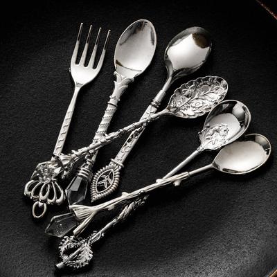 Mini Royal Style Cutlery Set 6pcs Spoons Fork Vintage Carved Dessert Spoons Kitchen Tableware Dinnerware Set