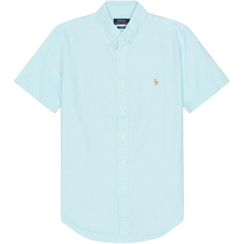 

Polo Ralph Lauren Однотонная рубашка с вышивкой животных, с пуговицами, с коротким рукавом, с воротником на пуговицах, мужская, эгейско-синий 710786710-016 XL