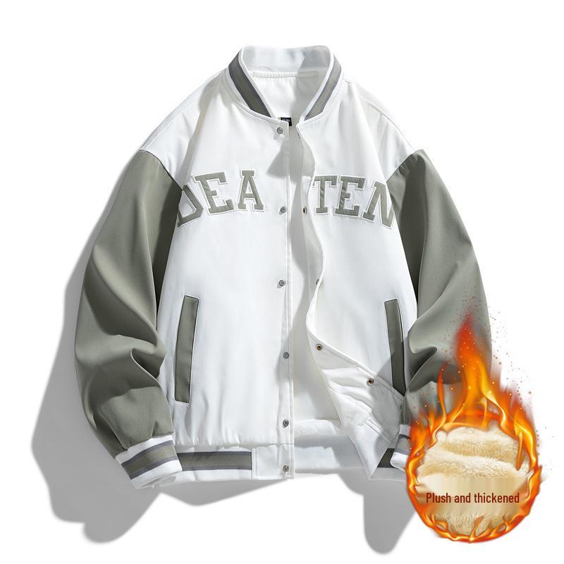 10XL Men's Trendy Plus Size Fleece-Lined Baseball Jacket - Thick Loose Outerwear for Teens