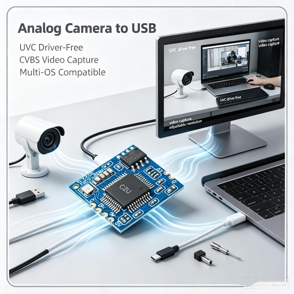 Analog AV Video to Digital USB Camera Module CVBS to USB Chip For UVC Drive-free For CVBS Signal Use
