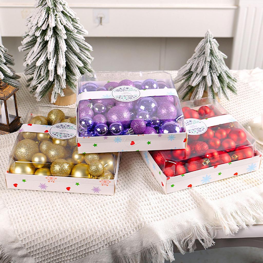 1 Box 3/4/5cm Christmas Ball Set Square Box Packed Colorful Balls Shopping Mall Christmas Tree Decorative Ornament Decor