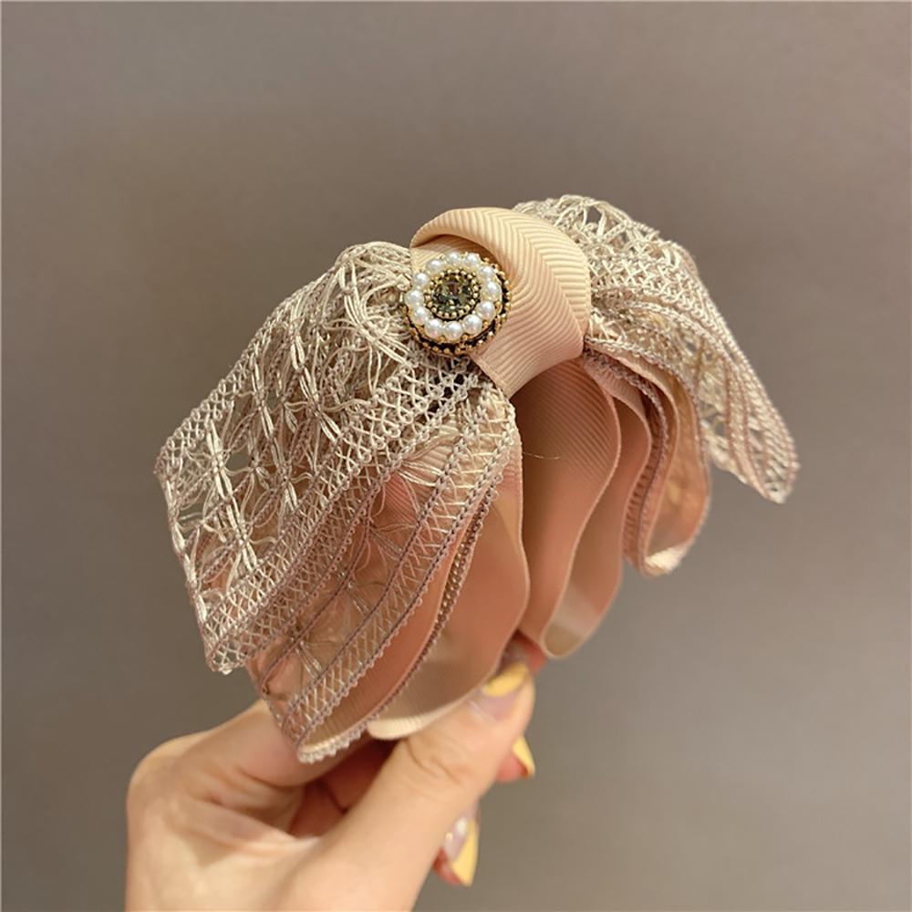 Korea Sweet Lace Pearl Women Vertical Clip Bow Banana Clip Ponytail Clip Hair Accessories