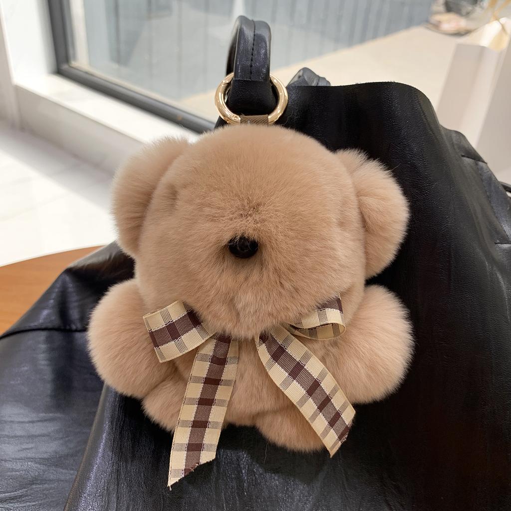 Cute Soft Fluffy Little Bear Toy Women Rex Rabbit Fur Keychain Plush Panda Handbag Pendant Car Keyring Ornaments Girls Gift