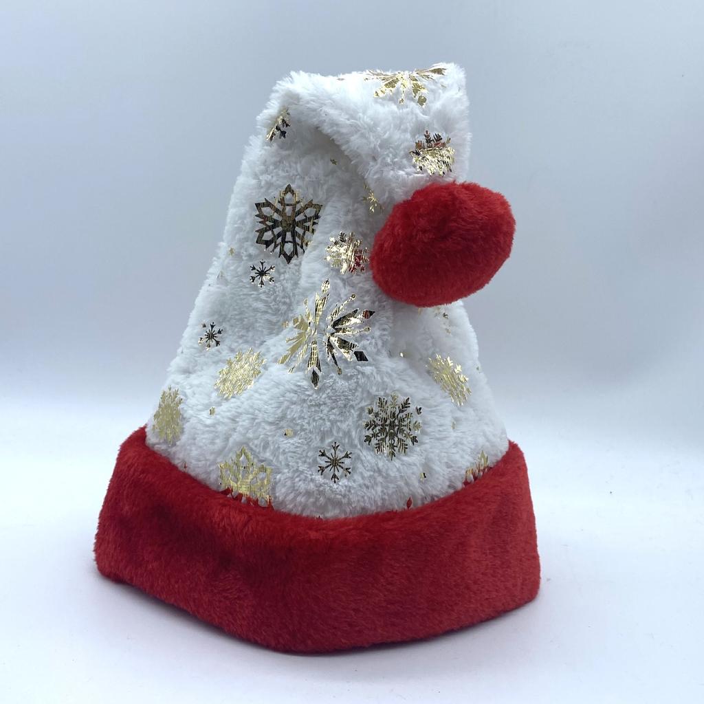 6pcs Christmas Hat Hot Stamping Snowflake White Red Plush Personalized Christmas Hat Holiday Decoration Plush Material