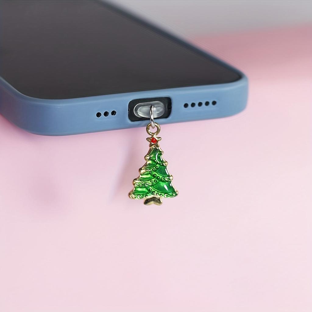 1pc Christmas Themed Phone Charm Dust Plug, Santa Claus & Tree Design, Metal Holiday Cellphone Accessory for IPhone/Samsung/Type-C Ports