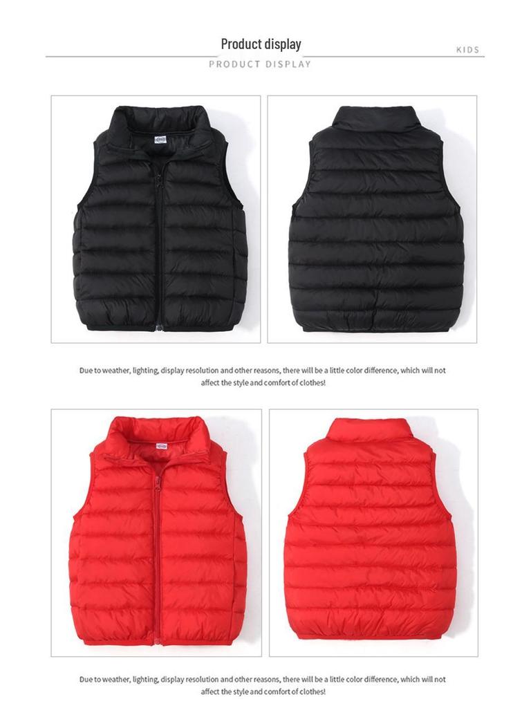 Children's Korean Style Lightweight Down Cotton Vest, 2025 Autumn/Winter Stand-up Collar Warm Gilet for Boys and Girls