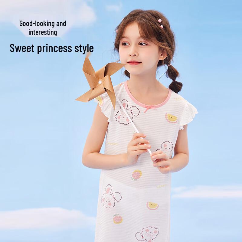 Girls' White Rabbit Cotton Sleeveless Nightdress