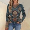 Fashion Women's Long Sleeve Round Neck CasualPleated Floral Print Loose Top