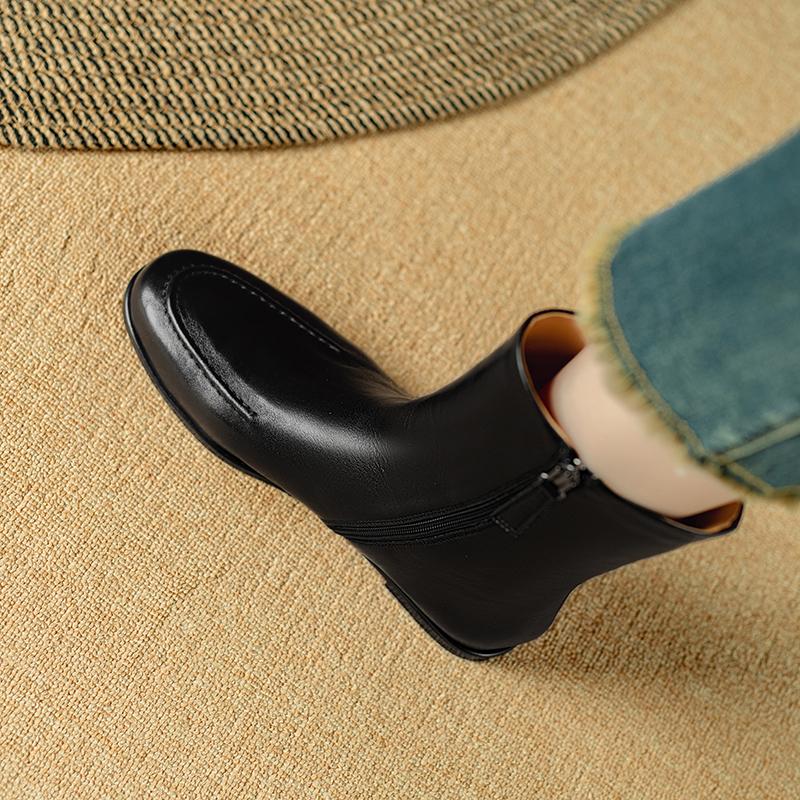 Fashion 2025 New Autumn/Winter Split Leather Women Boots Round Toe Flat with Heel Mid-calf Boots Modern Motorcycle Boots Ladies Shoes