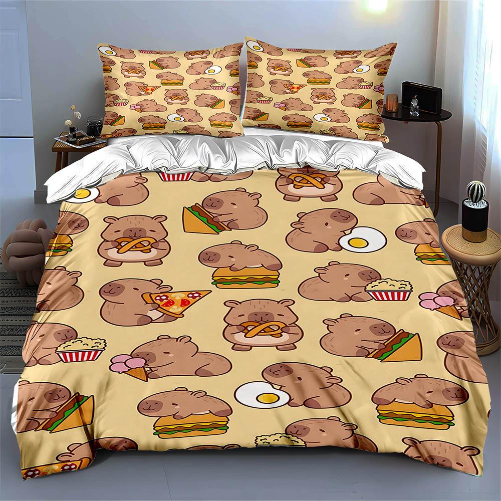 Capybara food illustrations. Bedding Duvet cover sets Duvet covers Pillowcases gifts (1 * Duvet Cover 2 * Pillowcases, without duvet insert)