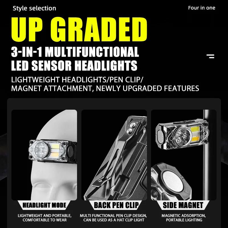 XPE+COB LED Induction Headlamp Rechargeable Head Flashlight Built-in Battery Headlight Led Head Lantern Fishing Camping Torch