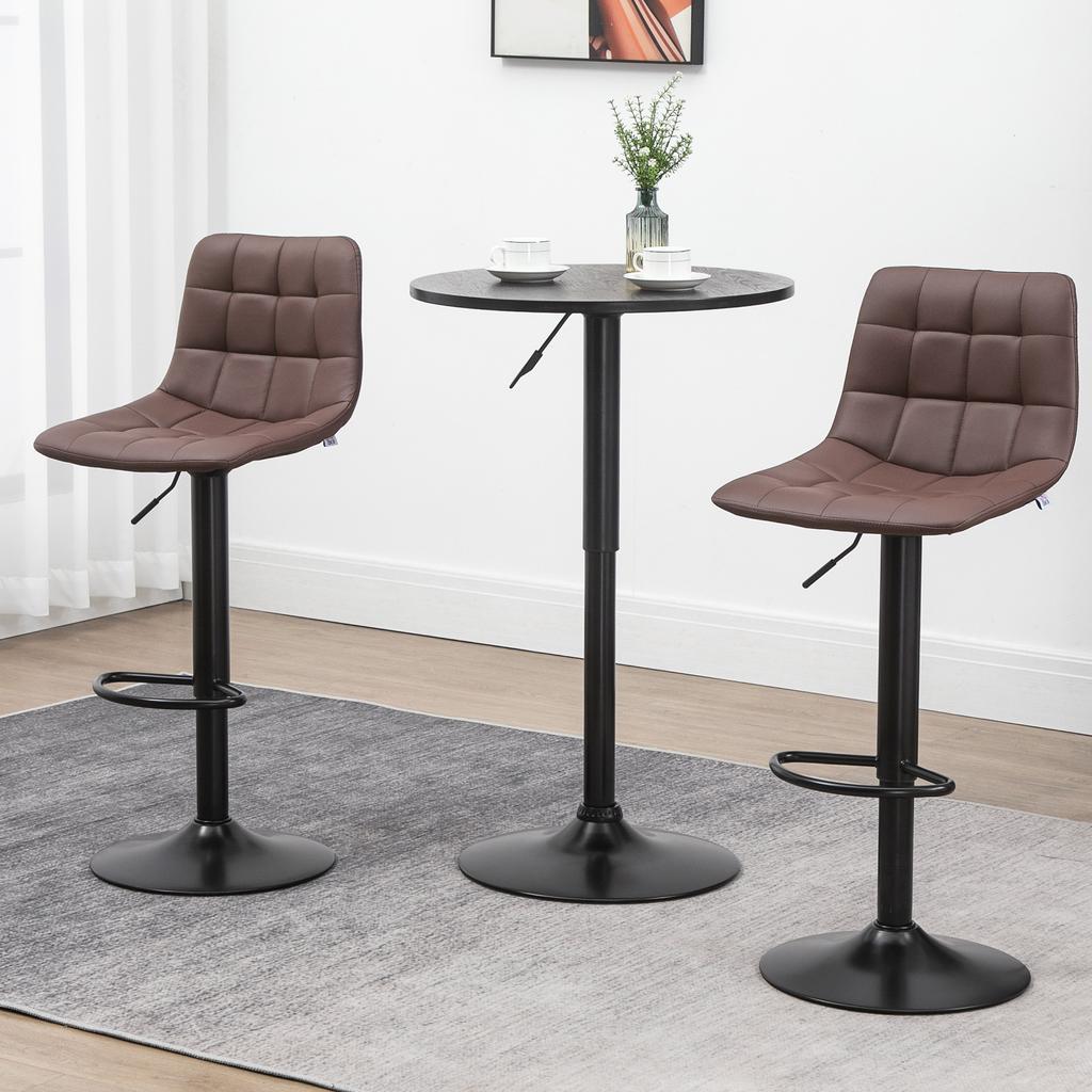 Adjustable Bar Stools Set of 2, Swivel PU Leather Upholstered Barstools with Tufted Seat and Back, Breakfast Bar Chairs for Kitchen Counter, Brown