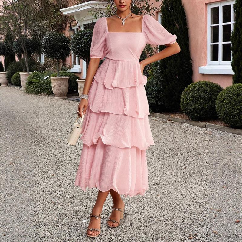 Elegant and Refined Style Cake Dress Square Collar Dress for Women's Spring and Summer