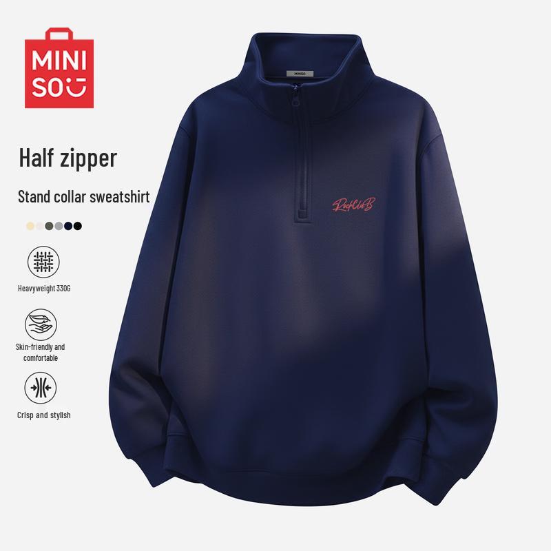 MINISO Men s Heavyweight Casual Half-Zip Stand-Up Collar Sweatshirt M