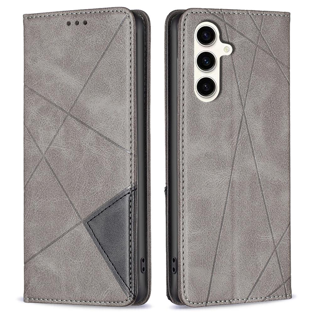 

For Samsung Galaxy S24 FE Case Card Slots Leather Phone Cover Rhombus Imprint Grey
