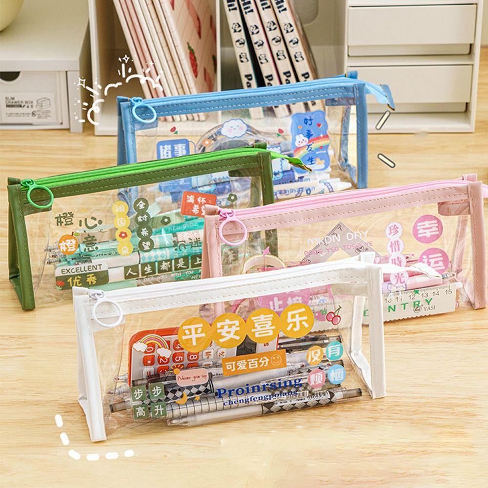 

Transparent Pencil Holder Cartoon Print Pen Bag New Stationary Storage Organiser