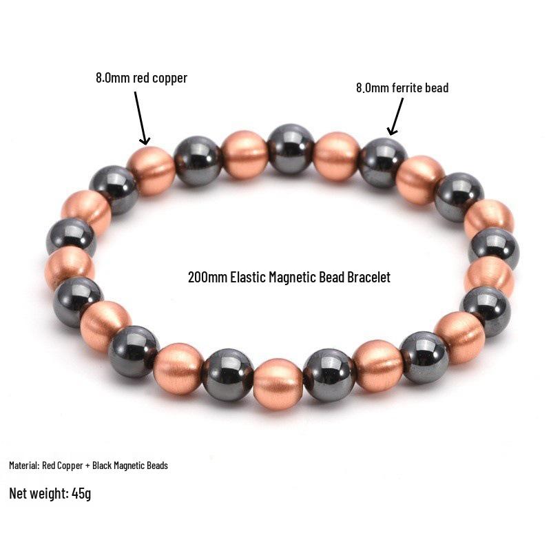 Unisex Pure Red Copper Black Magnetic Bead Bracelet - Single Circle Round Bead Jewelry Gift.