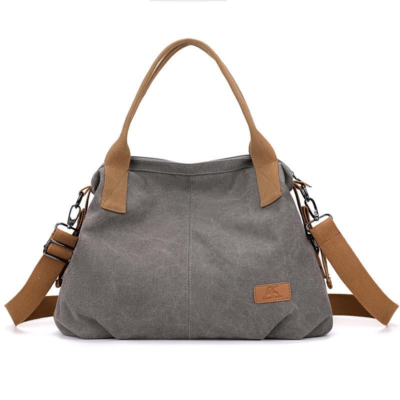 Canvas Tote Bag For Women With Zipper Pocket And Urban Style For Daily Use серый