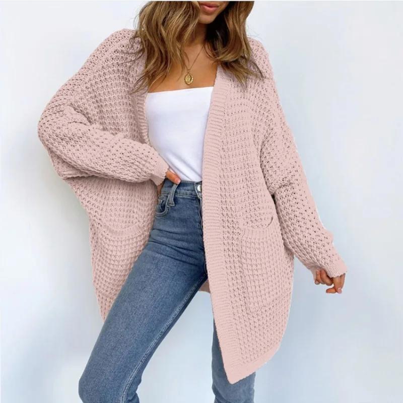 Loose Jumpers Woven Long Sweater Coat Trend Knitted Cardigan Outwear Women Long Sleeve Solid Color Pockets Casual Sweater Coats