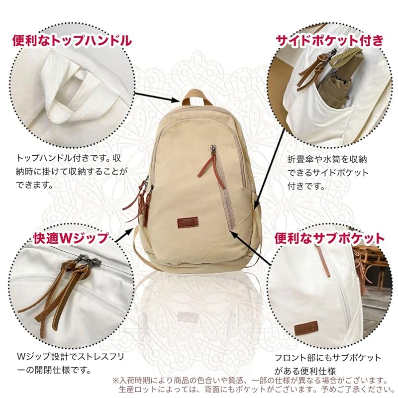 [mitt rom] unisex rucksack canvas A4 size large capacity lightweight Commuting to school trip ladies Men's Shoe Case With bonus] (white)
