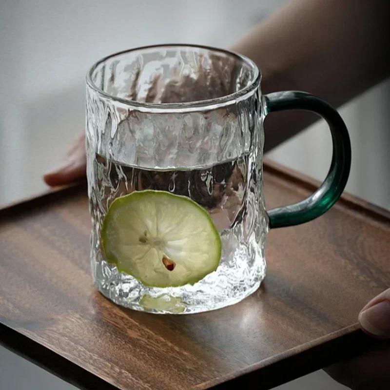 

Glacial Pattern Glass Cup Heat Resistant Coffee Cup with Handle Transparent Breakfast Milk Mug Household Drinking Tools Gifts 301-400ml чистый