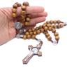 Trendy Black Brown Wooden Rosary Necklace Fashion Religious Catholic Large Cross Pendant For Women Men Fashion Beads Jewerly