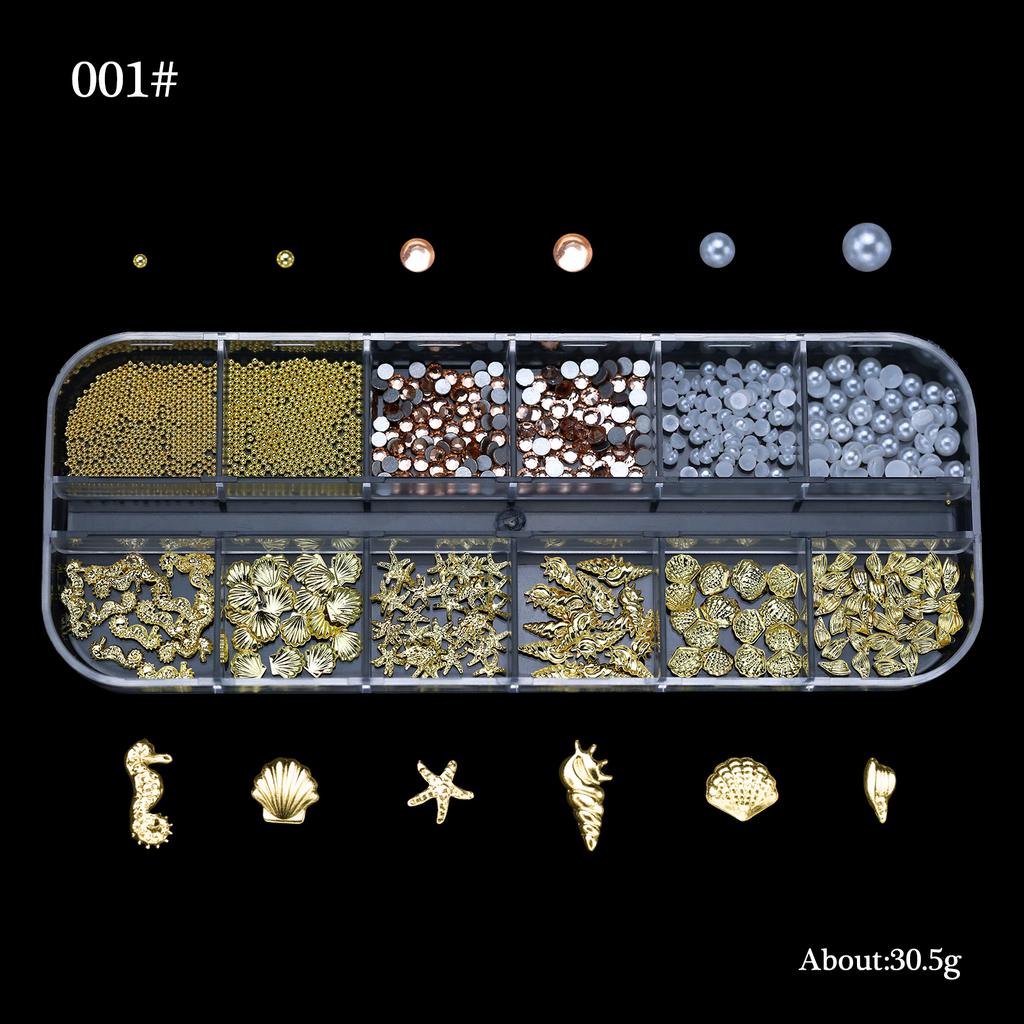 Boxed Half Round Flatback Nail Rhinestones Multi Size Gold Silver Pearls Caviar Nail Art Decorations Gold Beads Ocean Accessorie