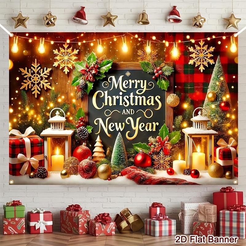 1pc 59.06x39.37inch Winter Snowflake Mini Tree Banner with Lantern & Candle Patterns - Wall Hanging Decoration Suitable for Chri