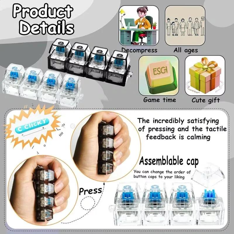 Beleuchtet LED Tastatur Schlüsselanhänger Fidget Spielzeug Clicker Sensorisches Spielzeug Stressabbau für Tastatur Schlüsselanhänger Fidget Gadget für Erwachsene Spielzeug