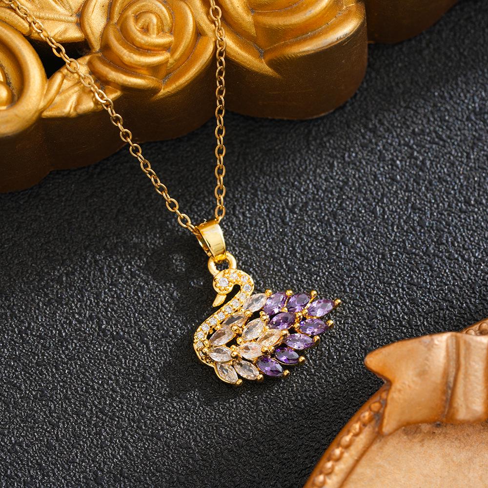 Korean Dongdaemun Cubic Zirconia Swan Pendant Titanium Steel Necklace for Women - Fashionable Versatile Clavicle Chain.