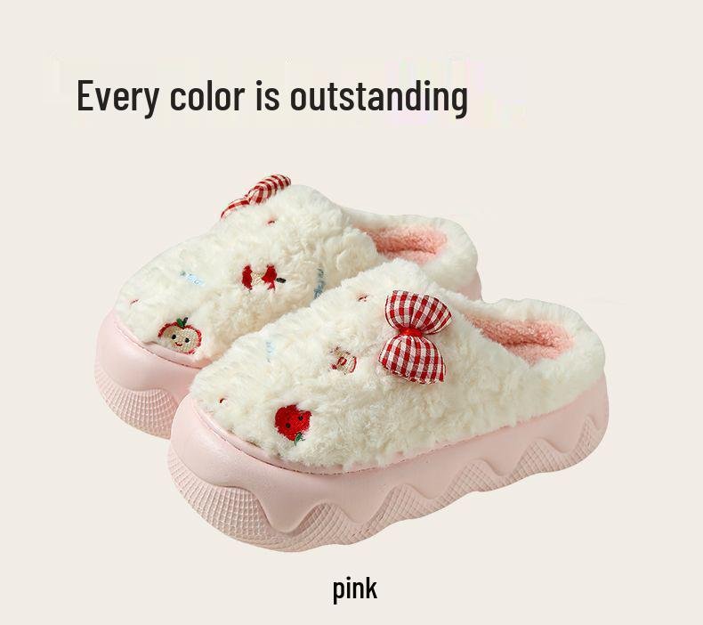 Damen Winter Baumwollpantoffeln mit dicker Sohle: Süße Schleife, Flauschig, Warm, Rutschfest, Höhenverstärkend