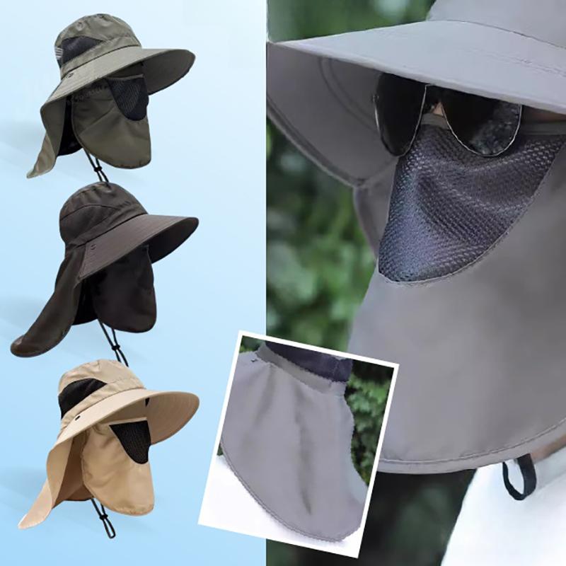 Summer Quick-Drying Boonie Hats With Neck Mask Cover Men Breathable Mesh Sun Visor Fisherman Hats Outdoor Wide Brim Bucket Caps
