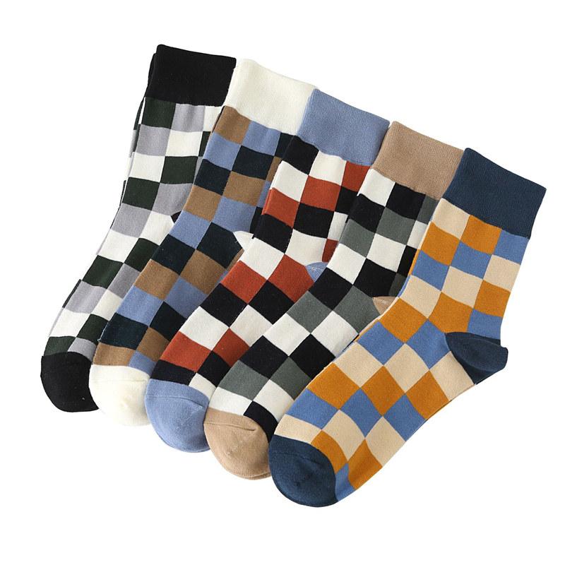5 paia/pacco Calzini da uomo Calzini a griglia colorati Calzini casual da lavoro Calzini in cotone pettinato di alta qualità Calzini da uomo alla moda Calzini da uomo