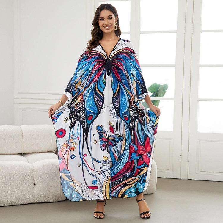 Beach Vacation Women Summer Kaftans Maxi Dresses Printed Cover Ups Swimwear Big Sales Factory Supply Bathing Suits