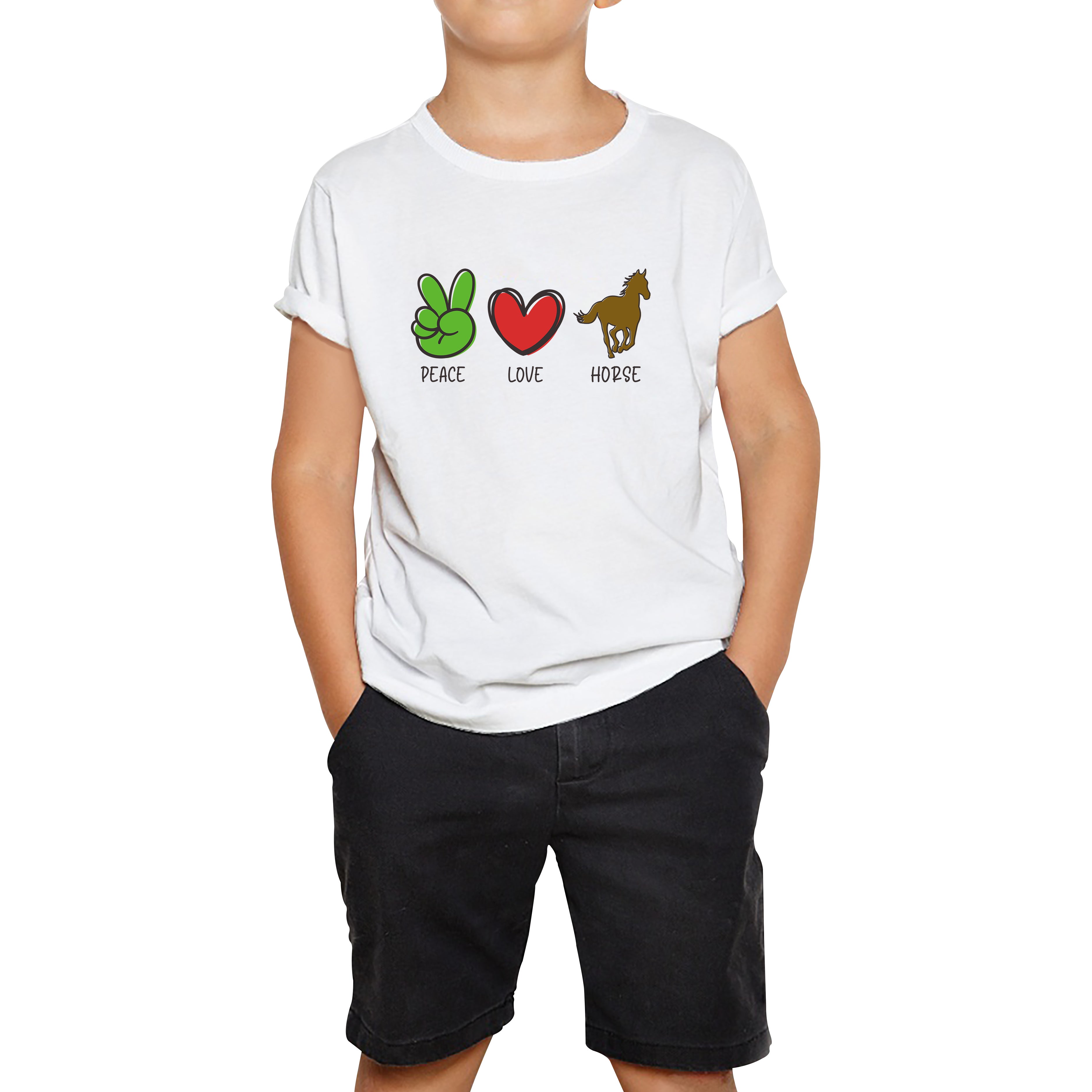 Peace Love Horse Funny Horse Riding Lovers Adventure Peace Logo Kids Tee 160