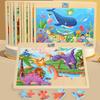 Wooden 40-piece puzzle for children, animals, dinosaurs, cartoon wooden flat puzzle for babies, early education educational toys