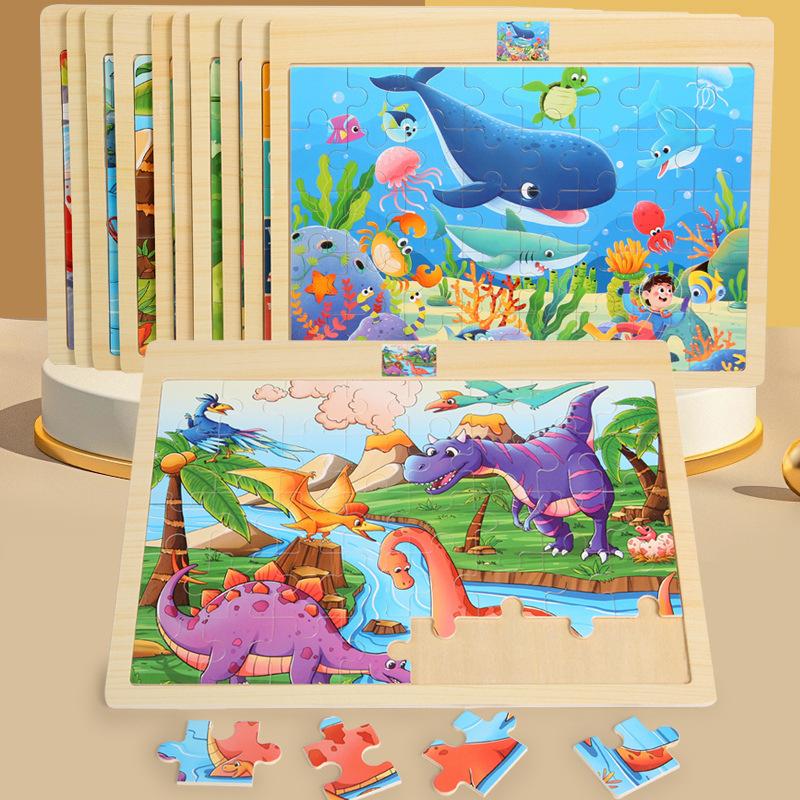Wooden 40-piece Puzzle for Children, Animals, Dinosaurs, Cartoon Wooden Flat Puzzle for Babies, Early Education Educational Toys