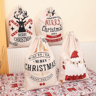 Santa Claus Canvas Christmas Drawstring Backpack Gift Bag