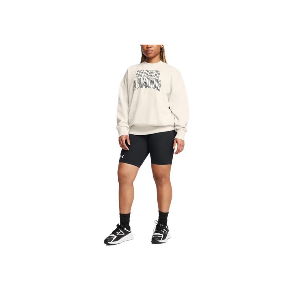 Under Armour Icon Heavyweight Terry Buchstabenprint Bequemer gerippter Rundhals-Pullover Amerikanisches Sweatshirt Damen Sweatshirt Peak-White 1386493-110