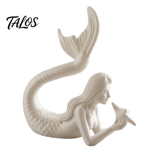 Exquisite Mermaid Figurine 3D Printed & Starfish Figurine, Sculpture, Ocean DIY White Craft Statues Theme Desktop Ornament for Home Office Fish