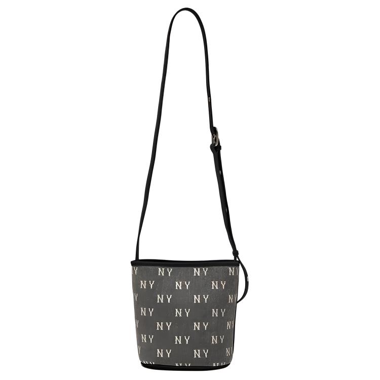 MLB New York Yankees 25FW Fashion Vintage Large Logo Cotton Synthetic Leather Bucket Bag Crossbody Bag Unisex bags Carbon-Gray 3ABMMV55N-50CGS