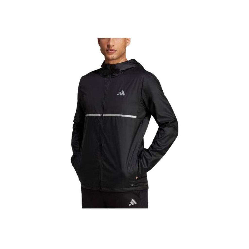 Adidas Logo Print Reflective Stripe Running Hooded Jacket Men Outerwear Black HM8435