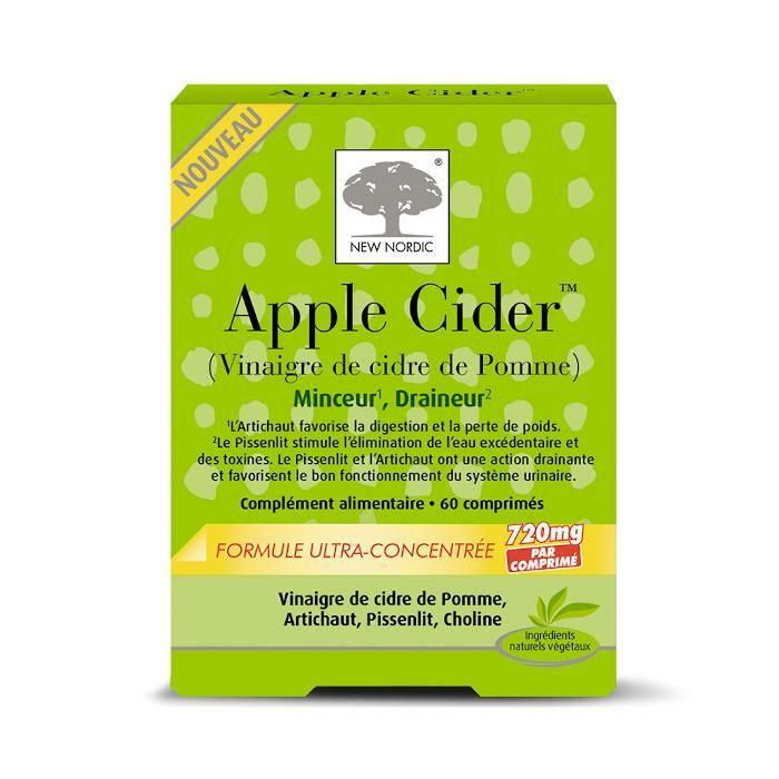 New Nordic - Apple Cider - Complément Alimentaire Minceur et Draineur - Vinaigre de Cidre de Pomme - 60 Comprimés - 20 à 30 Jours