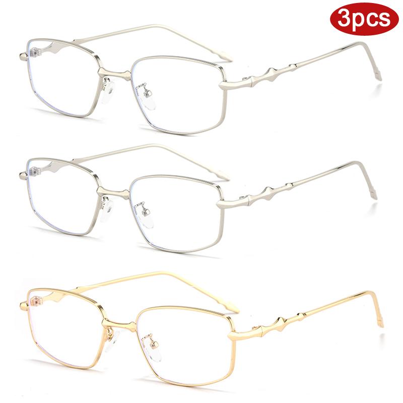 3pcs Fashion Small Square Glasses Frame Women Metal Frame Shape Eyewear Clear Optical Eyeglasses Transparent Lens Spectacle